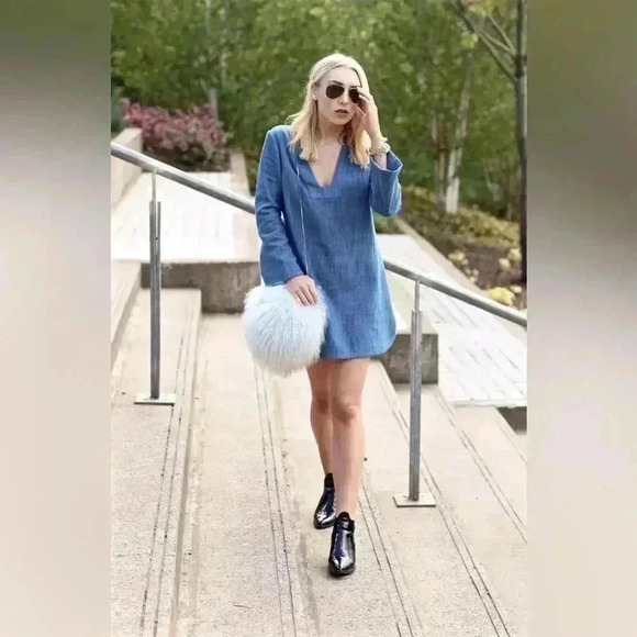 ZARA DENIM BELL SLEEVE TUNIC DRESS BLOGGER FAVE - Picture 1 of 13